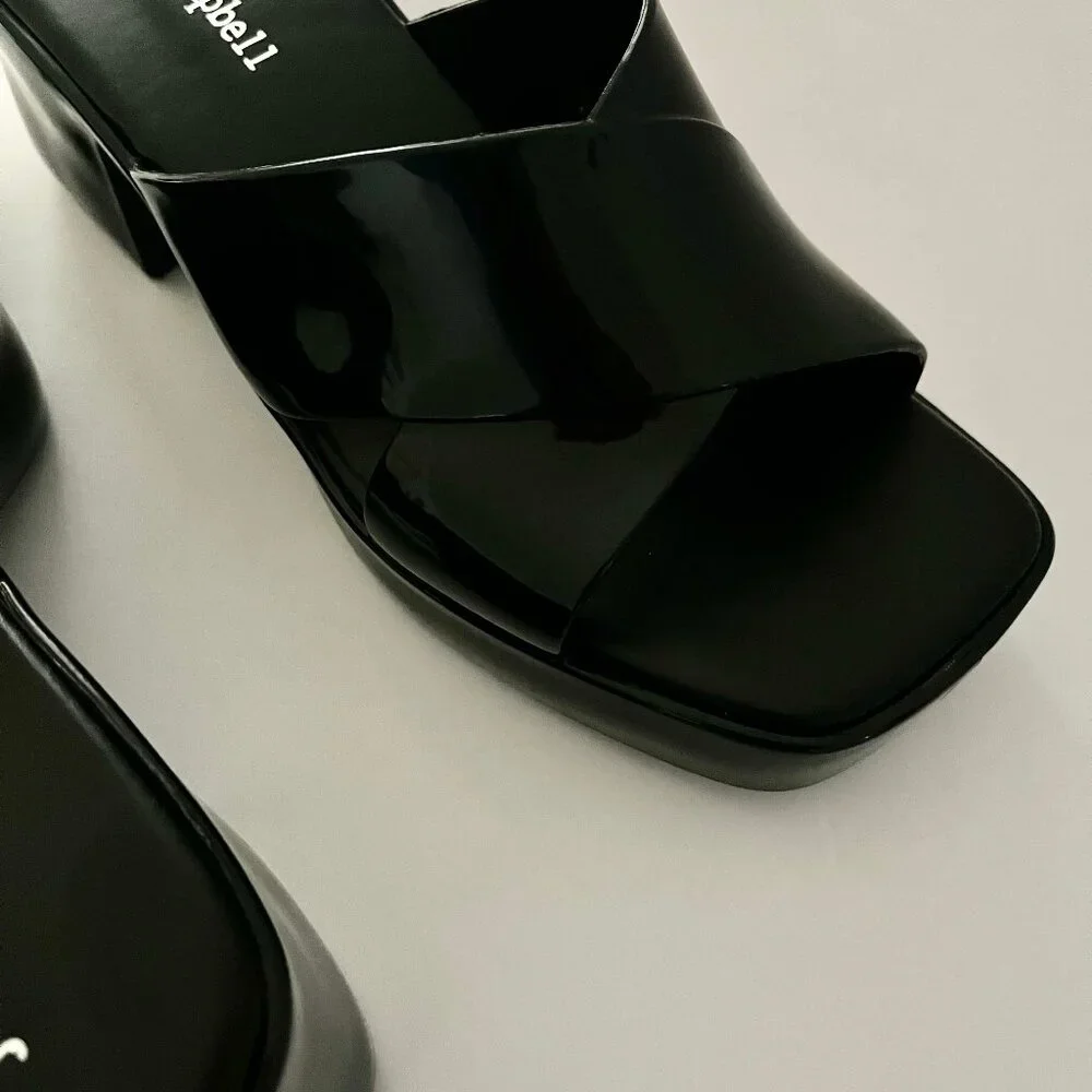 NEW! Jeffery Campbell Black Bubblegum Platform Sandals Heel Mule Patent Slides 6 - Picture 8 of 16